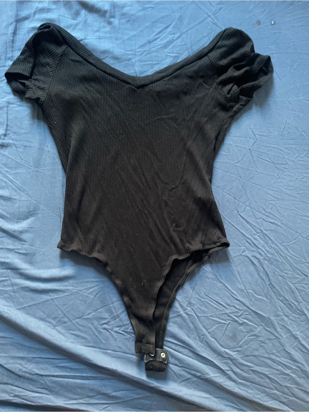 Black Ribbed Bodysuit with Short Sleeves